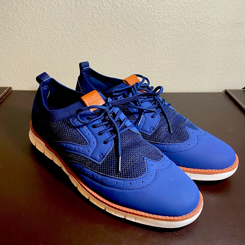 Size 11M Joomra Knitted/Faux Leather Laceup Wingtip Shoe-Blue